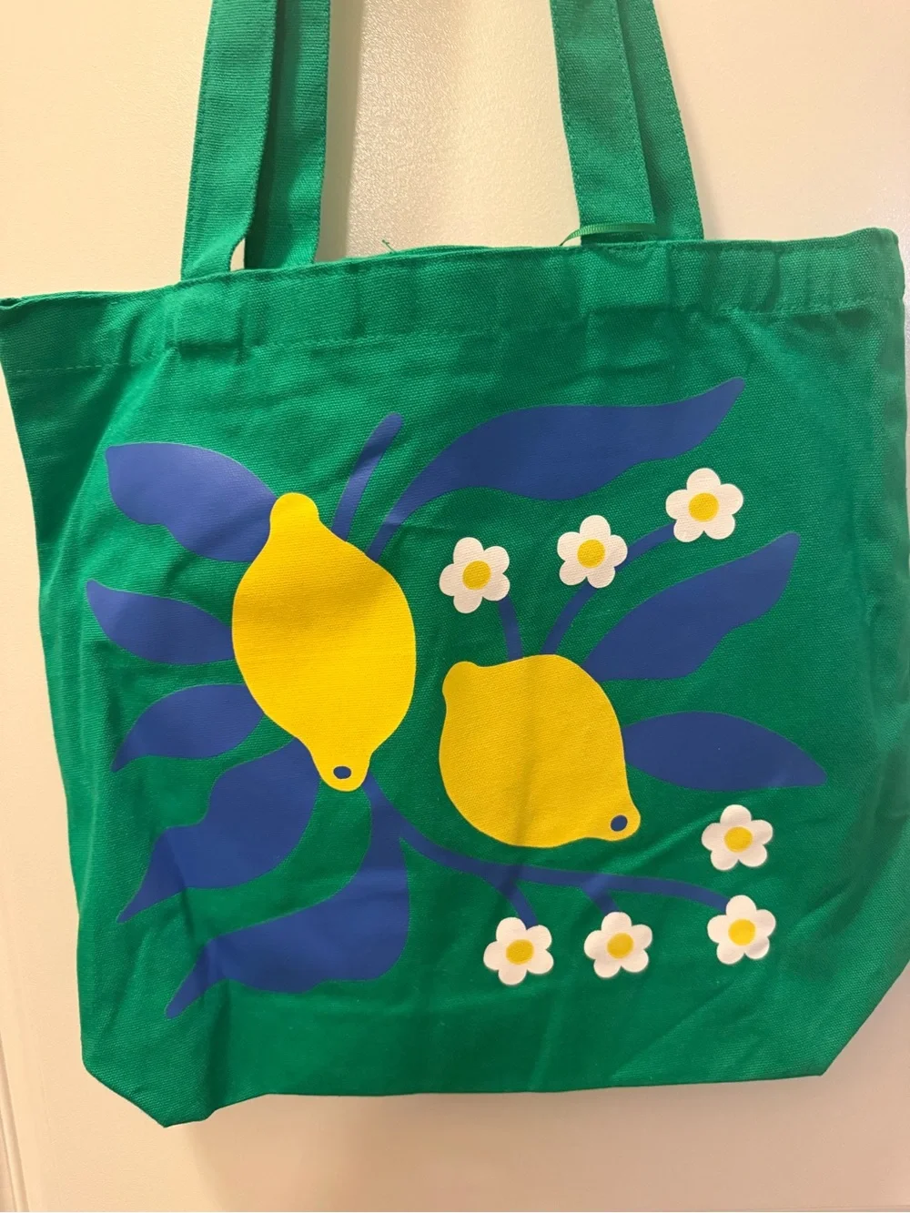 NWT Nordstrom Green Canvas Tote Bag Lemon Floral Market Beach Shopper